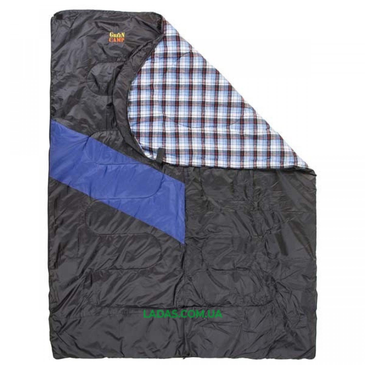 Спальник GreenCamp, одеяло, 450гр/м2, черно/голубой, подкладка Barberi, 230 х 80 см.