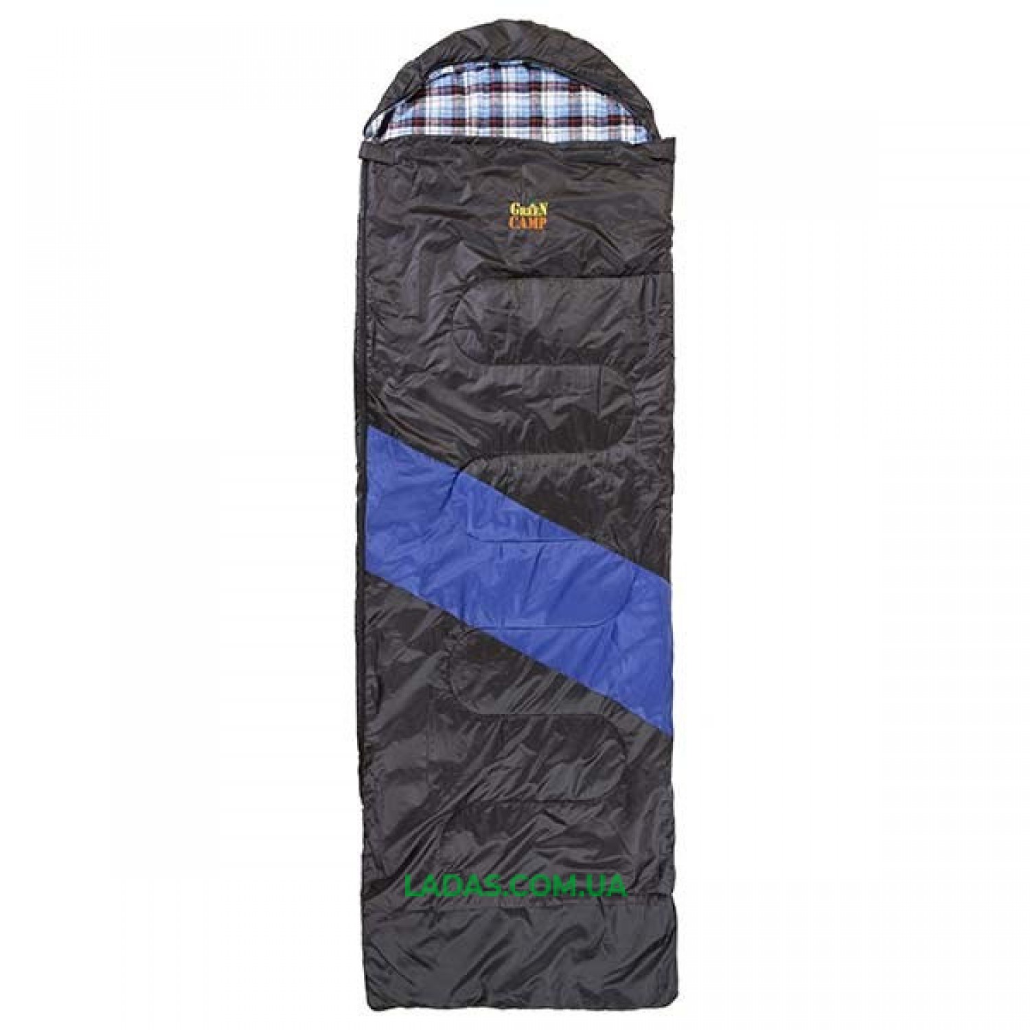 Спальник GreenCamp, одеяло, 450гр/м2, черно/голубой, подкладка Barberi, 230 х 80 см.