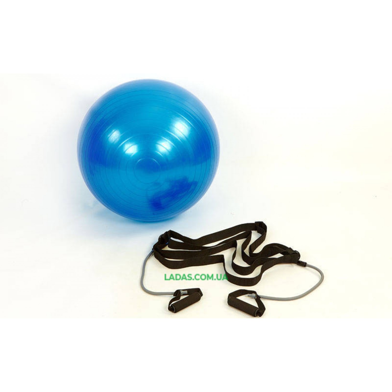 Мяч для фитнеса (фитбол) глянцевый с эспандерами и ремнем (65см, 1100г, ABS)