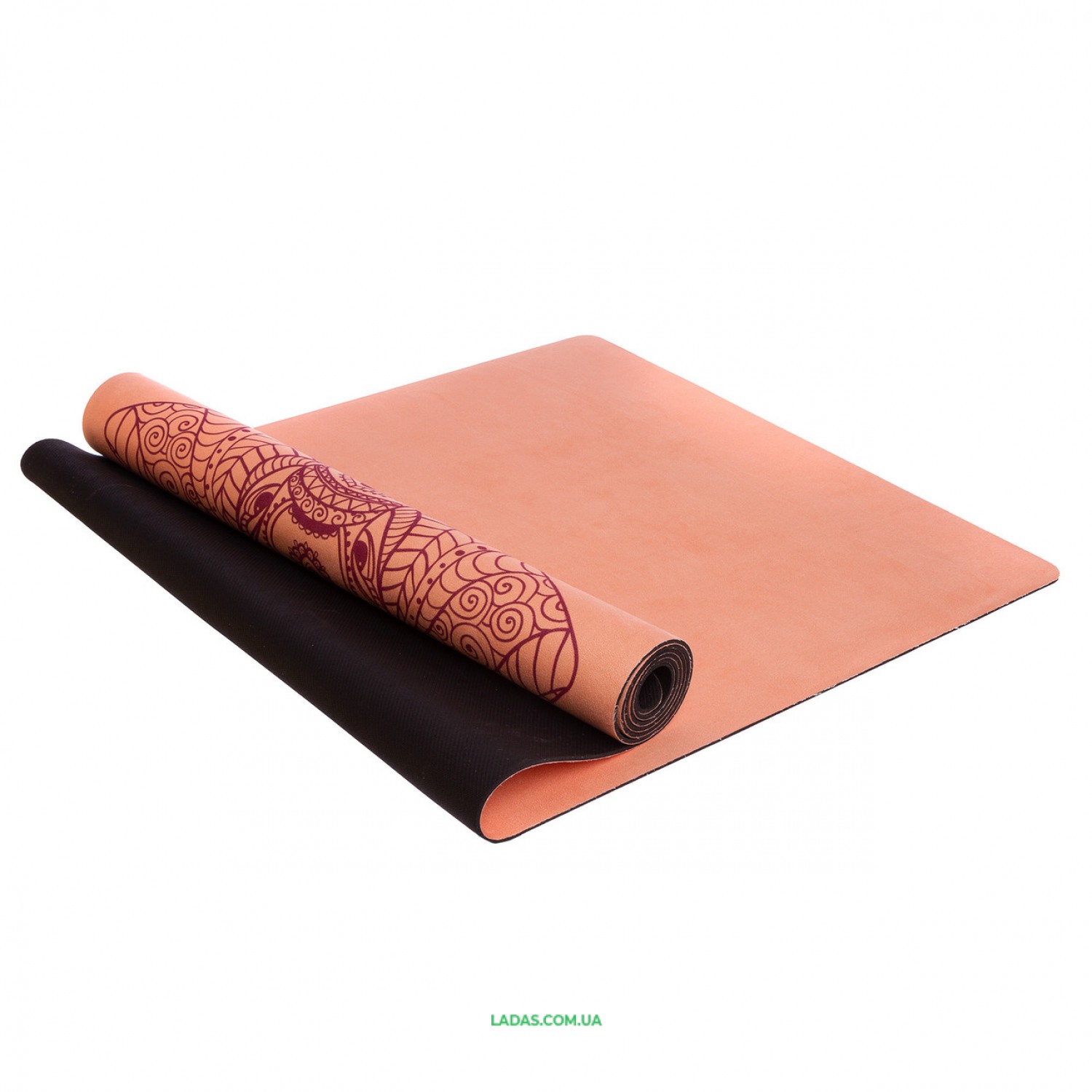 Коврик для йоги Замшевый каучуковый двухслойный Record (размер 1,83мx0,61мx3мм, персиковый)