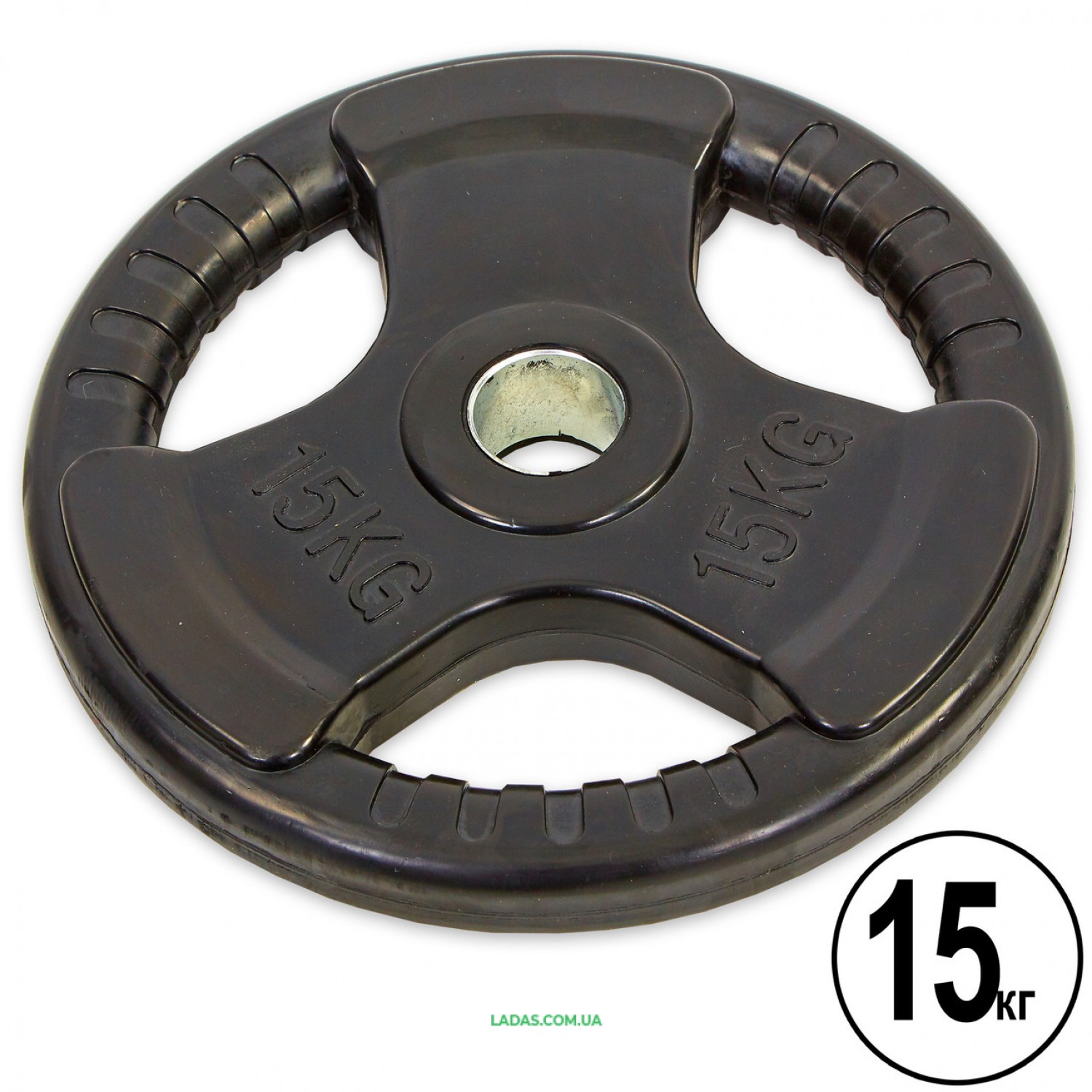 Блины (диски) обрезиненные с тройным хватом и металлической втулкой d-52мм(1шт*15кг)