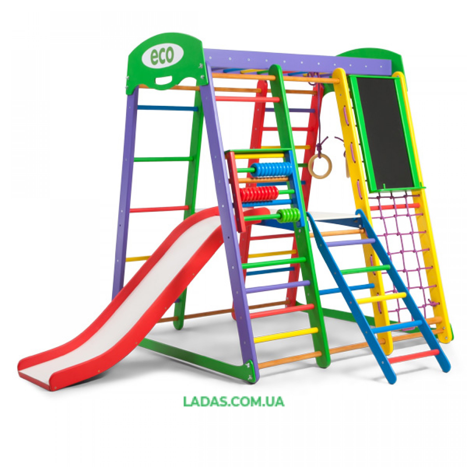 Детский игровой комплекс для дома Акварелька PLUS3 с горкой "волна", полкой с лестницей, мольбертом и счетами