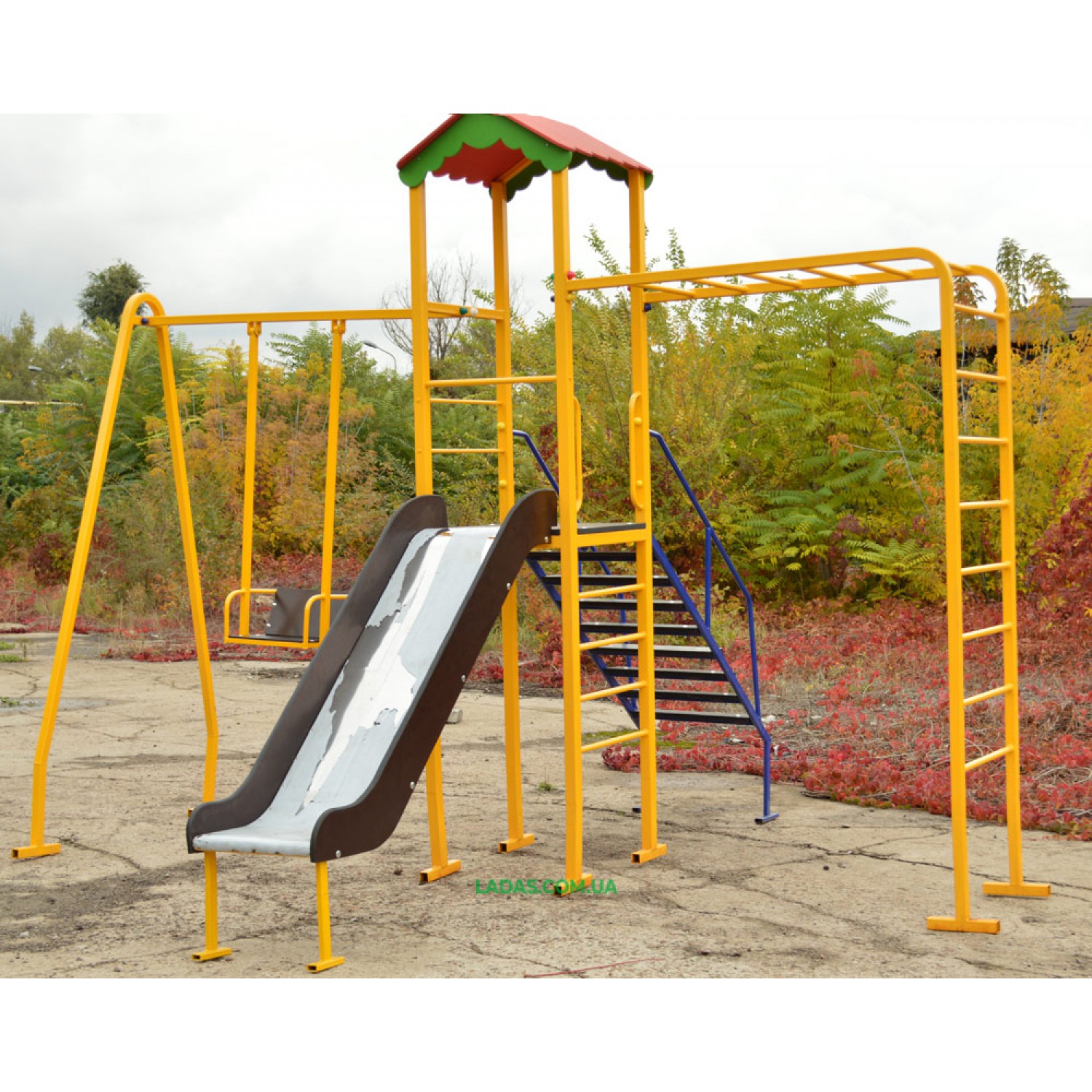Детский игровая площадка PlayGraund - 1 с горкой, качелей, рукоходом и шведской лестницей (под бетонирование)